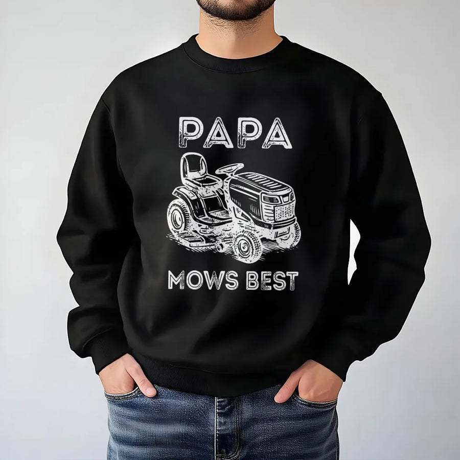 Funny Dad Sweatshirt | Papa Mows Best Vintage Lawn Mower Graphic | Cozy Cotton Blend | Father's Day Gift for Dad & Grandpa