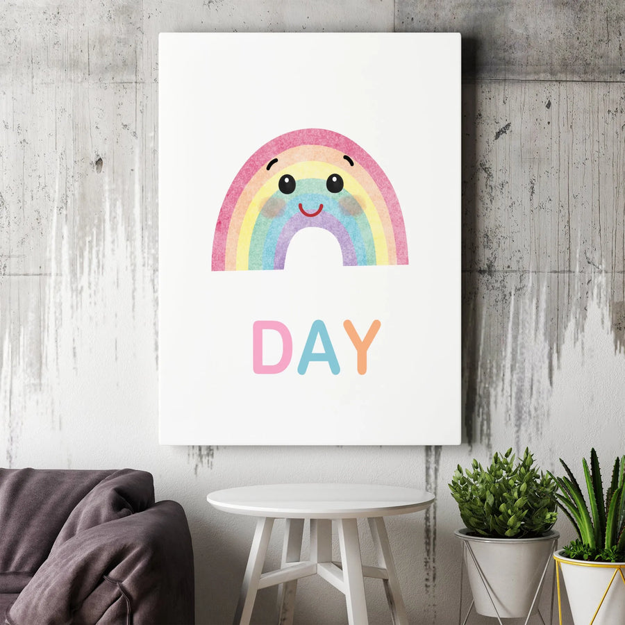 Smiling Rainbow Canvas Wall Art | Cute Pastel Aesthetic Decor | Premium Fade-Resistant Gallery Wrap | Nursery And Kids Room Gift