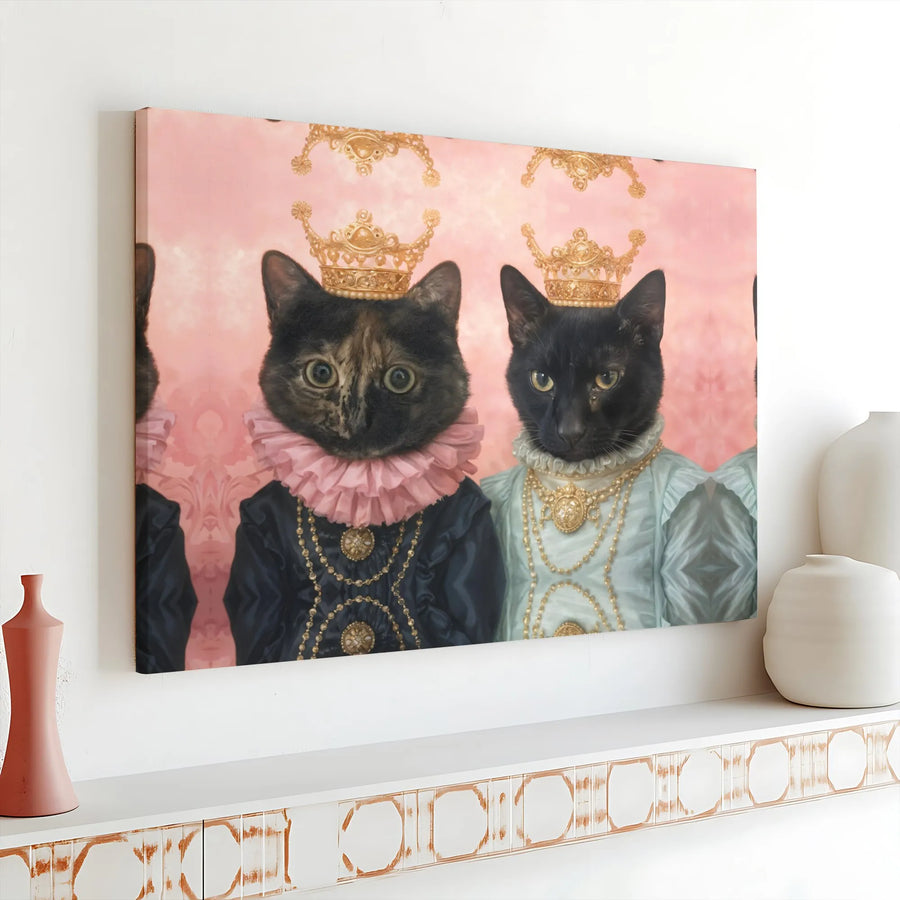 Royal Cat Portrait Canvas Art | Two Cats as Renaissance Queens | Premium Gallery Wrap Canvas | Funny Gift for Cat Mom