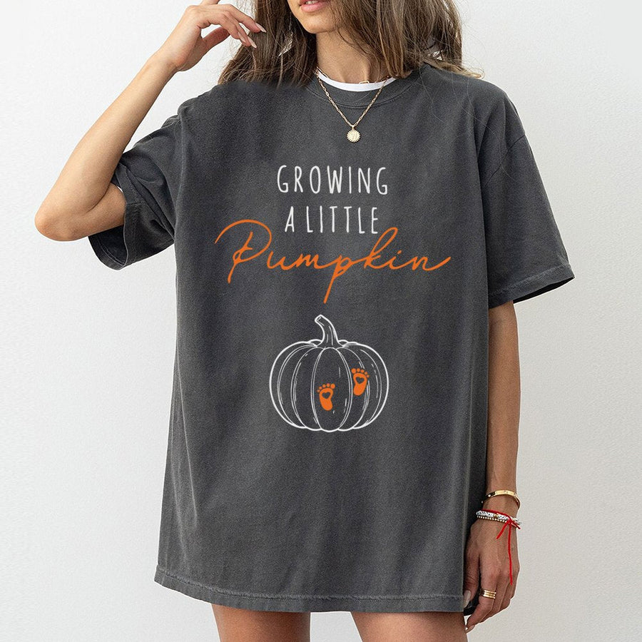 Growing A Little Pumpkin T-Shirt | Fall Pregnancy Announcement Tee | Soft 100% Cotton Apparel | Expecting Mom Gift for Autumn