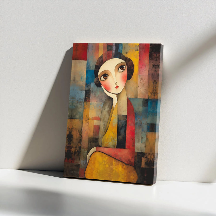 Abstract Woman Portrait Canvas Wall Art | Modern Figurative Painting with Geometric Background | Premium Gallery Wrapped Canvas | Collector's Gift for Art Lovers