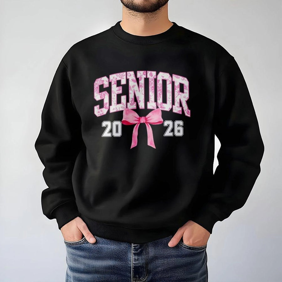 Senior 2026 Sweatshirt | Coquette Pink Bow Toile Floral Design | Premium Cotton-Blend Crewneck | High School Graduation Gift for Her