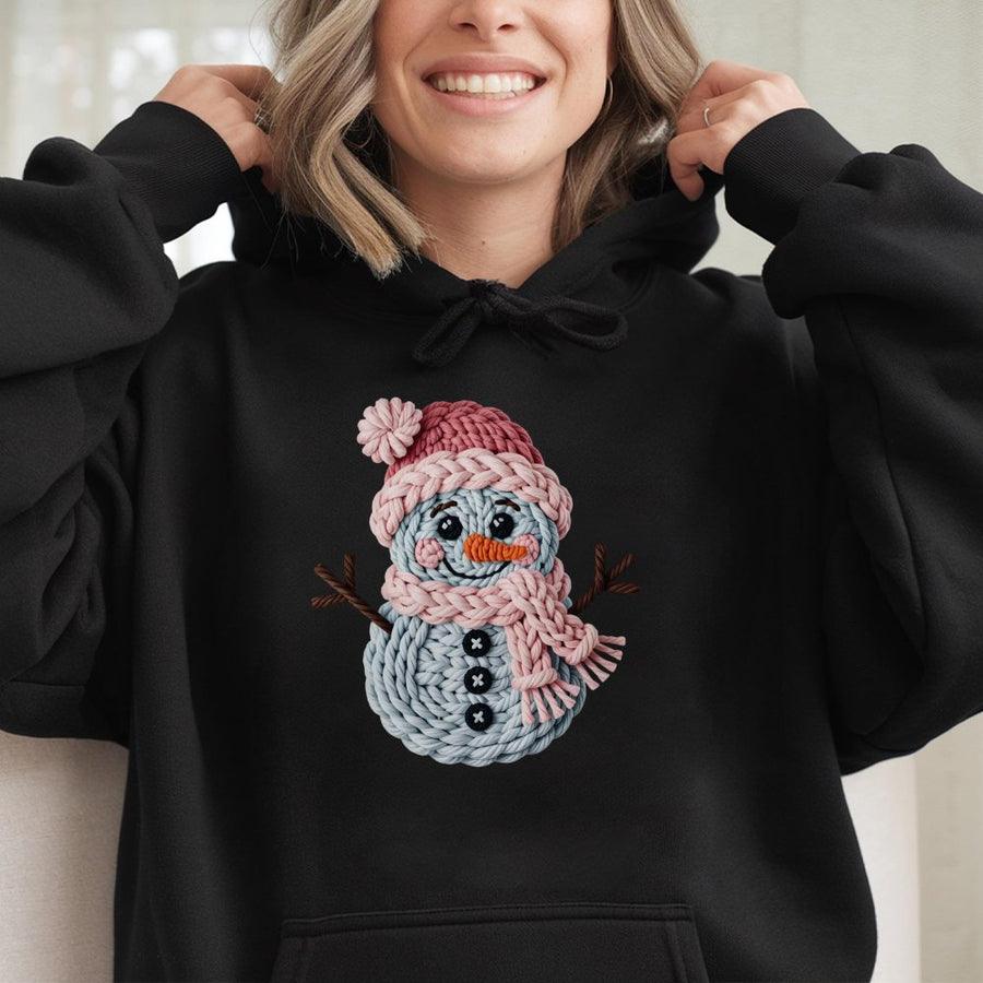 Cute Snowman Hoodie | Knitted Yarn Texture Graphic Design | Premium Cotton Blend | Christmas Winter Sweatshirt Gift for Women Men