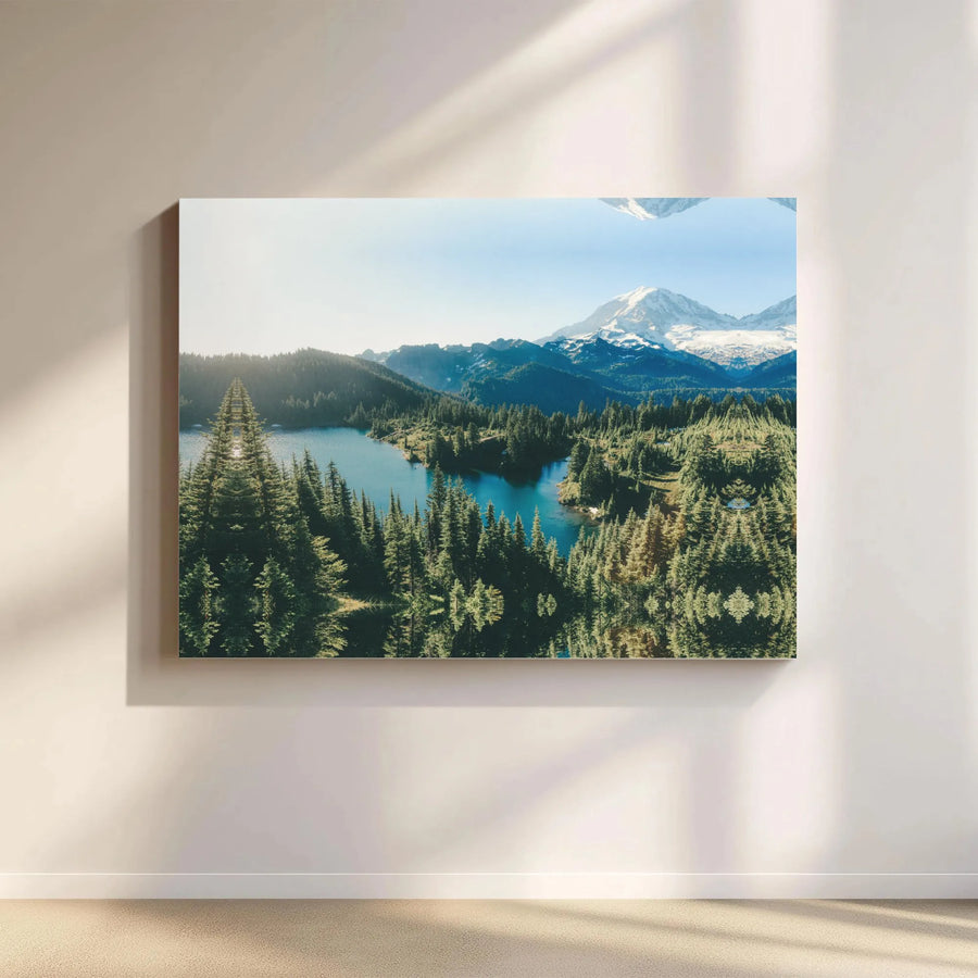 Mountain Lake Landscape Canvas Art | Snowy Peak Forest Reflection | 1.25" Gallery Wrapped Premium Print | Nature Home Decor Gift