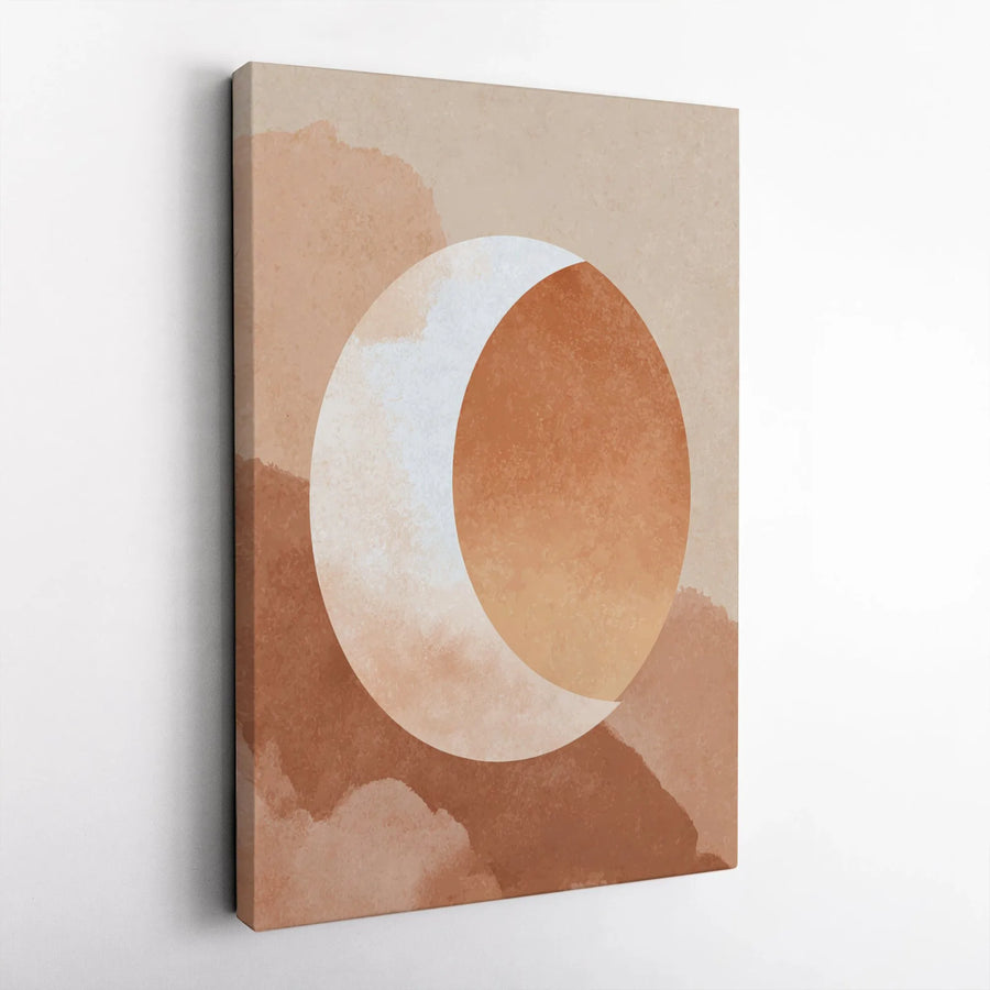 Abstract Crescent Moon Canvas Wall Art | Terracotta Boho Watercolor Print | Gallery Quality 1.25-inch Profile | Modern Minimalist Home Decor Gift