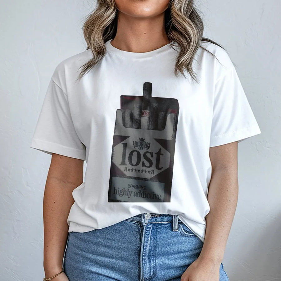 Lost Cigarette Pack T-Shirt | Edgy Graphic Warning Design | Premium Soft Cotton Tee | Trendy Grunge Streetwear Gift For Friends