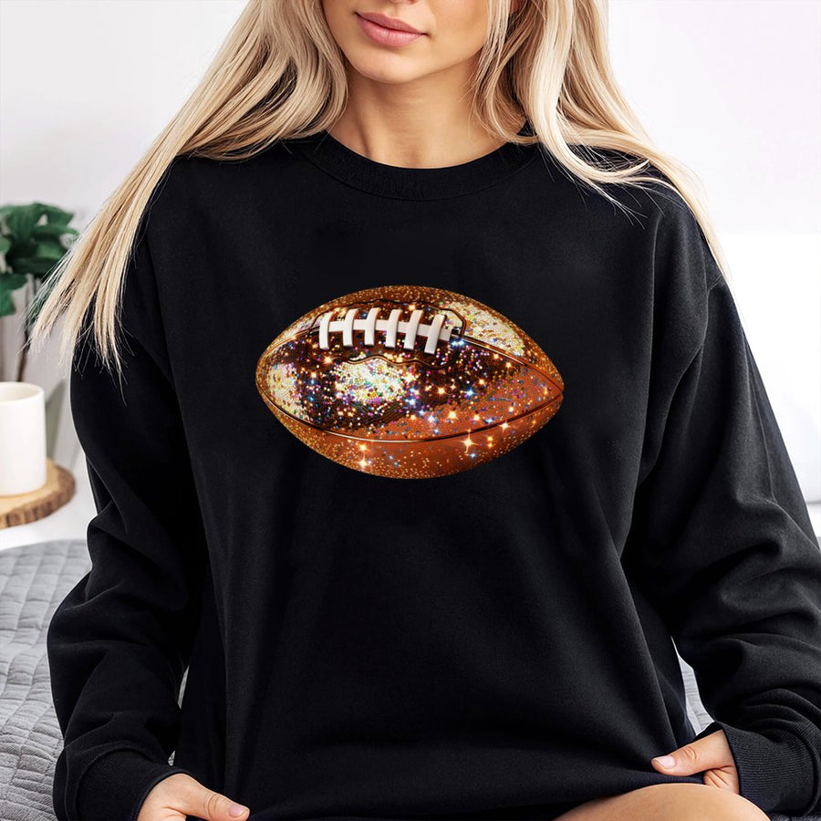 Sparkly Glitter Football Sweatshirt | Rhinestone Style Game Day Apparel | Premium Cotton Blend | Cute Tailgate Outfit For Football Fans
