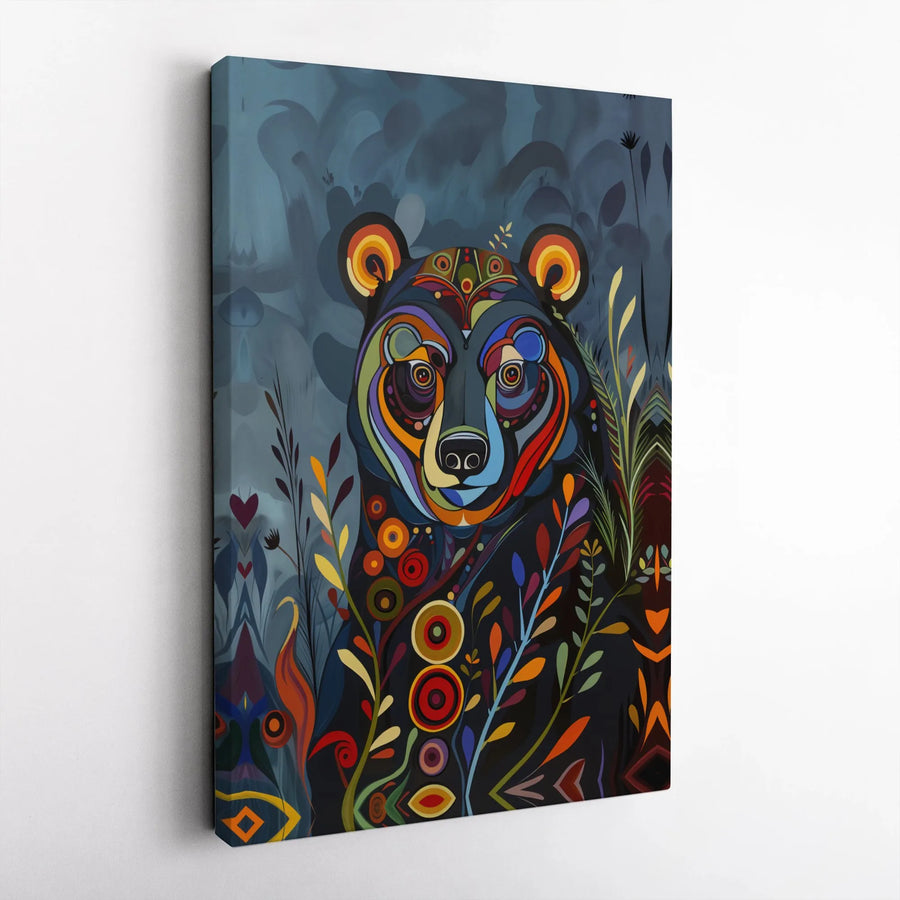 Colorful Bear Canvas Wall Art | Vibrant Abstract Folk Art Design | Premium Thick Gallery Wrap Canvas | Modern Living Room & Office Decor Gift