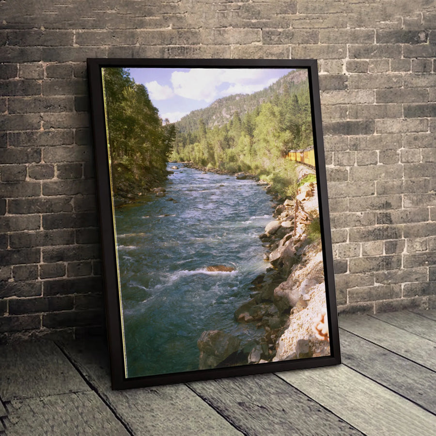 Mountain River Train Wall Art | Scenic Landscape Print | Premium 1.25 Inch Gallery Canvas | Nature Lover Home Decor Gift