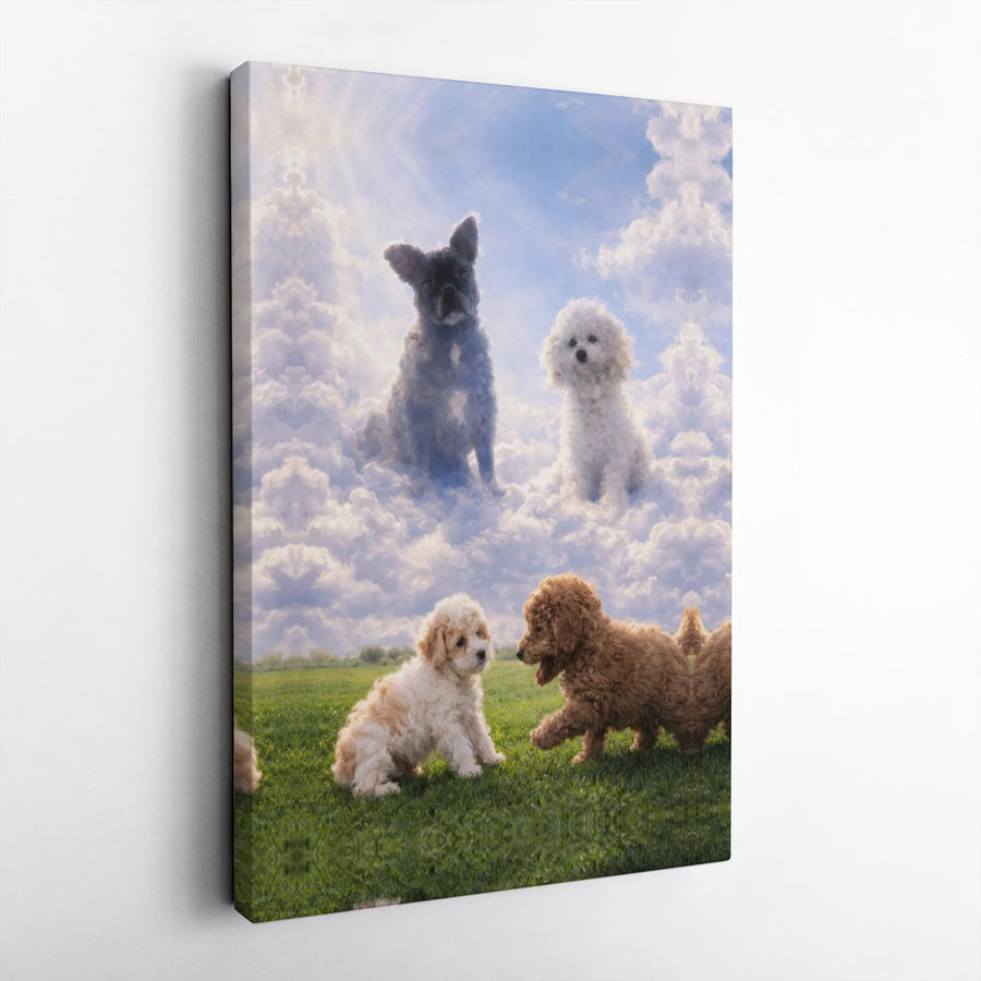 Dog Memorial Canvas Wall Art | Surreal Dogs in Heaven Portrait | Premium Gallery Wrapped Canvas | Pet Loss Sympathy Gift for Dog Lover