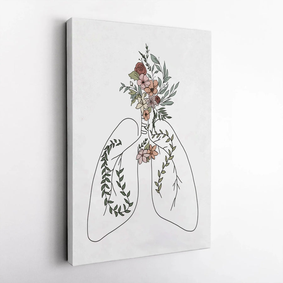 Floral Anatomical Lungs Canvas | Botanical Line Art Wall Decor | Premium Gallery Wrap Print | Medical Office or Home Gift