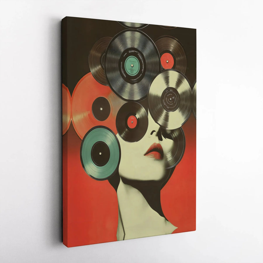 Surreal Vinyl Record Wall Art | Pop Art Woman Retro Music Decor | Premium 1.25 Inch Gallery Canvas | Gift For Music Lovers And Audiophiles