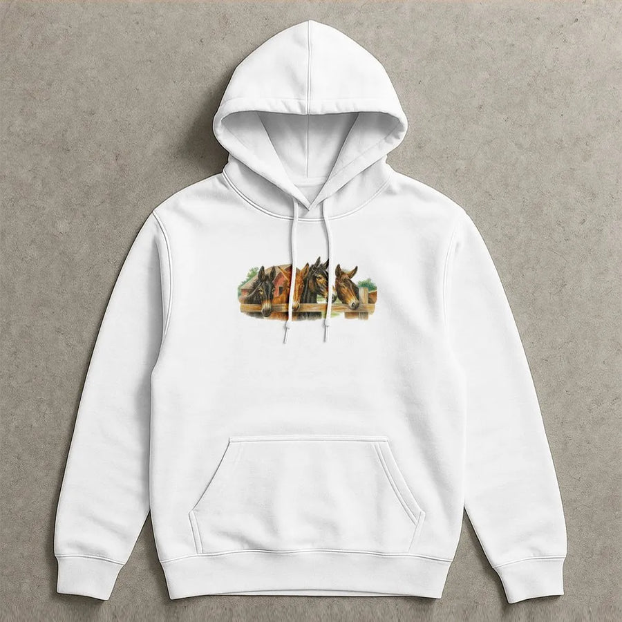 Vintage Horse Hoodie | Western Farm Scene Graphic Sweatshirt | Premium Cotton Blend | Gift for Country Cowboy & Rodeo Lovers
