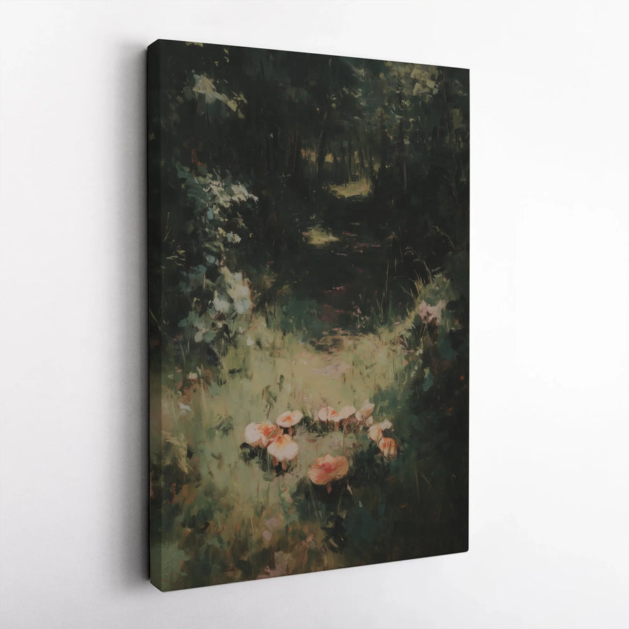 Mushroom Forest Canvas Art | Impressionist Woodland Path Wall Decor | Premium Gallery Wrap Print | Cottagecore Aesthetic Gift for Nature Lovers