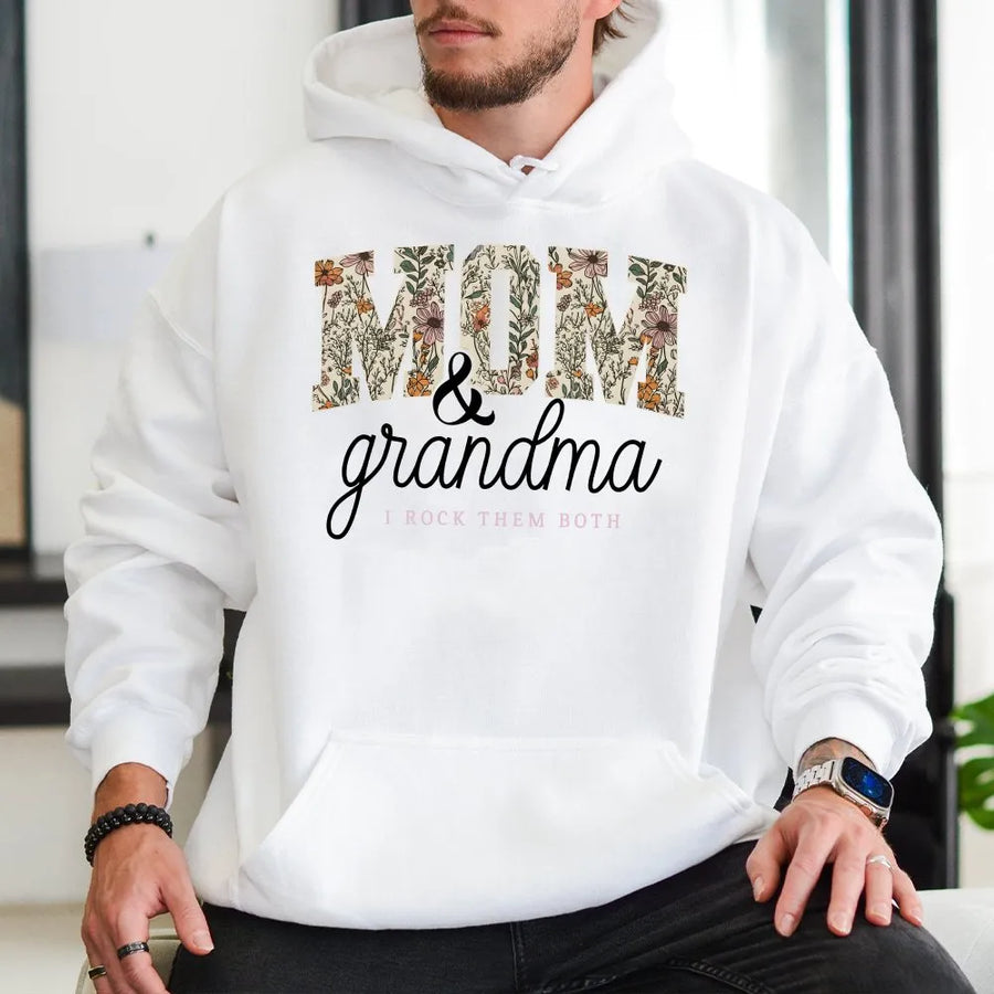 Grandma And Mom Hoodie | Floral Wildflower Graphic Design | Premium Cotton Polyester Blend | Thoughtful Mother's Day 2026 Gift For Women