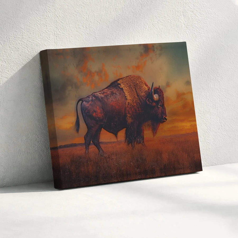 Rustic Bison Canvas Wall Art | Western Landscape & Wildlife Art | Premium Gallery Wrapped Canvas | Gift for Nature Lover | Lodge & Cabin Decor