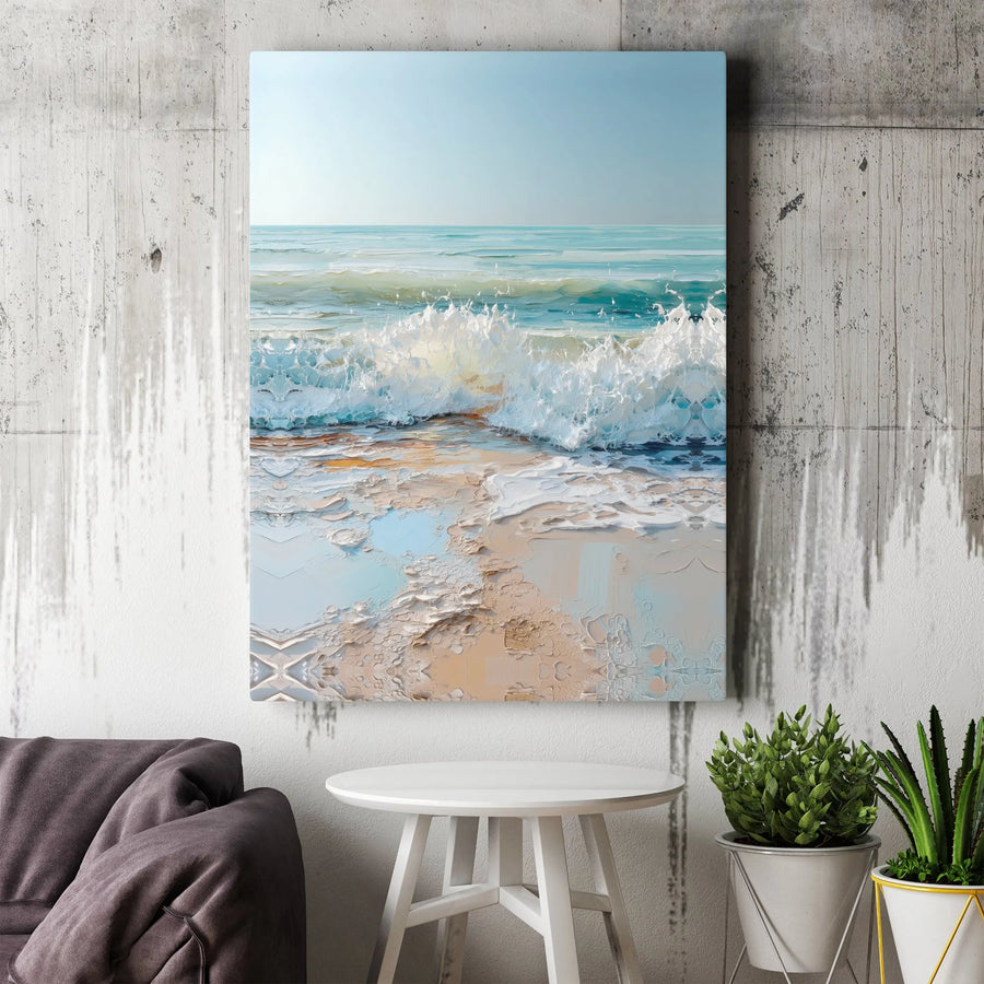 Coastal Ocean Wave Canvas Art | Impasto Textured Seascape | Gallery Quality Premium Print | Beach House Home Decor Wall Art