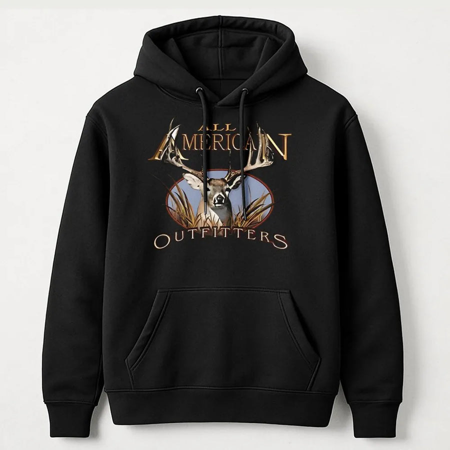 All American Deer Hoodie | Whitetail Buck Antler Graphic | Premium Cotton Blend | Hunting Gift For Outdoorsmen & Wildlife Lovers