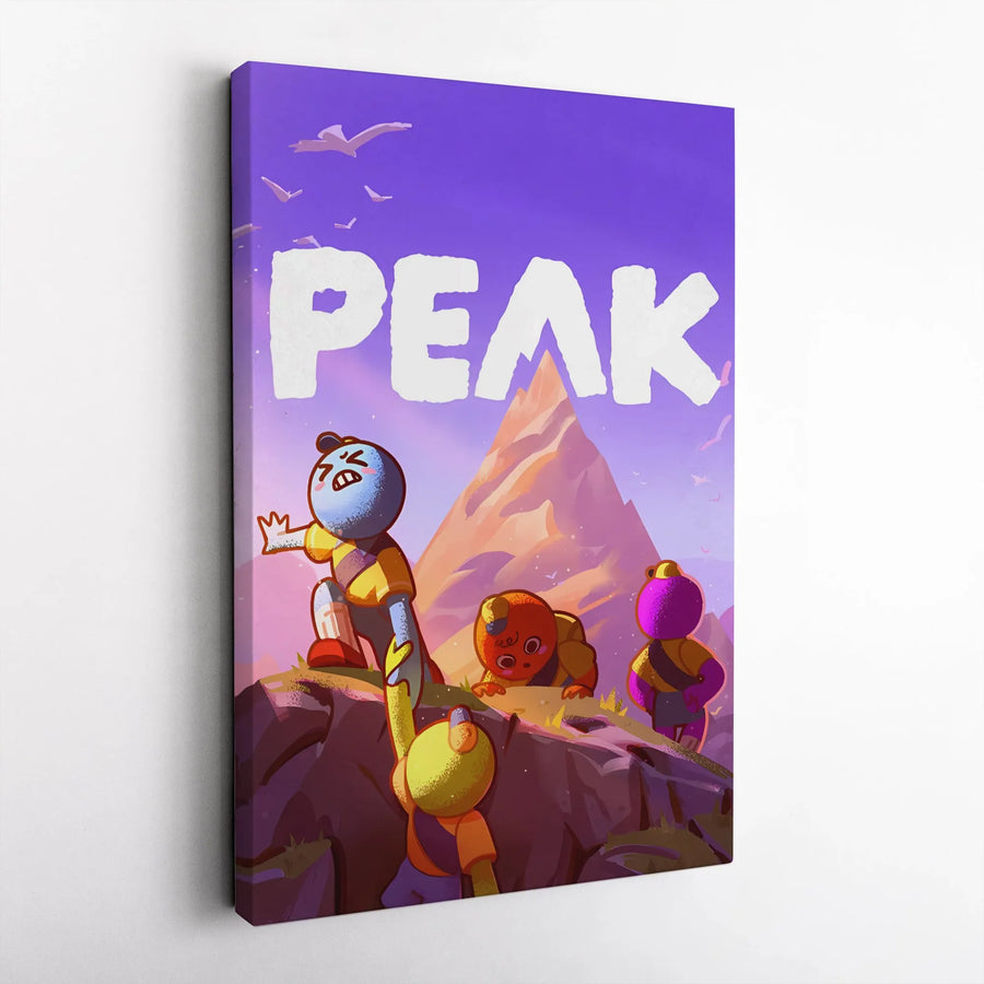 Peak Mountain Climbing Canvas | Colorful Cartoon Adventure Wall Art | Premium Gallery-Wrapped Print | Motivational Office Decor Gift