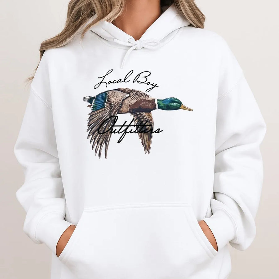 Mallard Duck Graphic Hoodie | Flying Bird Wildlife Illustration | Premium Cotton-Blend Pullover | Nature Lover Gift for Outdoorsmen & Women