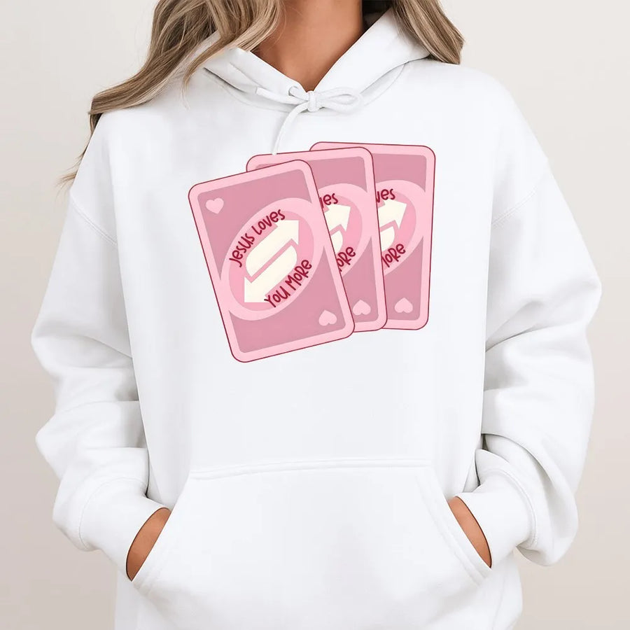 Jesus Loves You More Hoodie | Card Game Inspired Christian Graphic Sweatshirt | Premium Cotton Blend | Faith-Based Gift For Men and Women