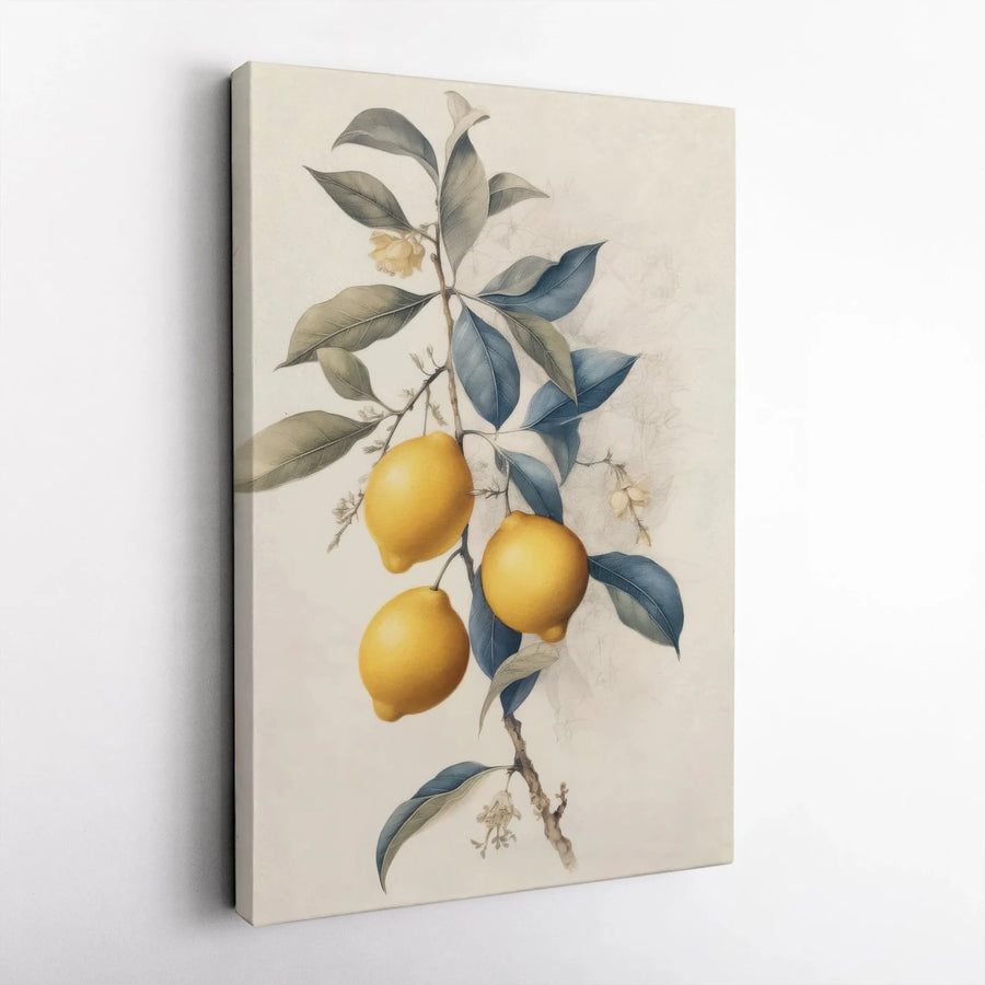 Botanical Lemon Vertical Canvas | Vintage Fruit Illustration Print | Premium Gallery Wrap Wall Art | Farmhouse Kitchen Decor Housewarming Gift