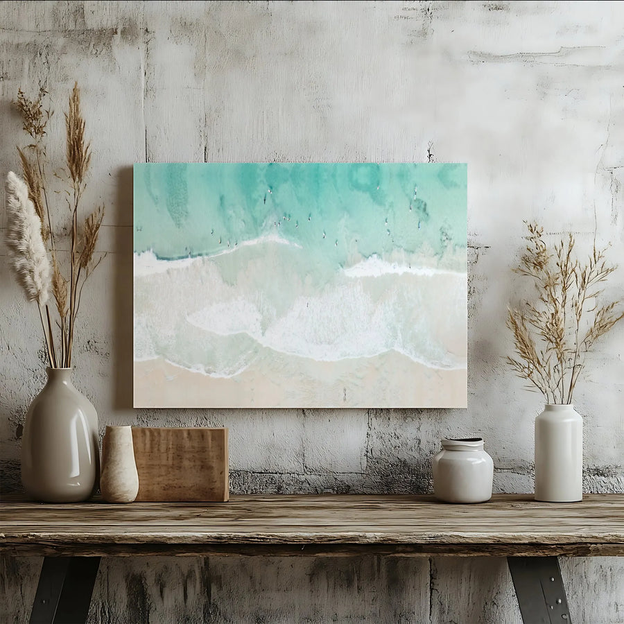 Aerial Beach Canvas Wall Art | Top Down Ocean Waves Photo | Premium Gallery Wrapped Canvas | Coastal Home Decor Gift for Beach Lover
