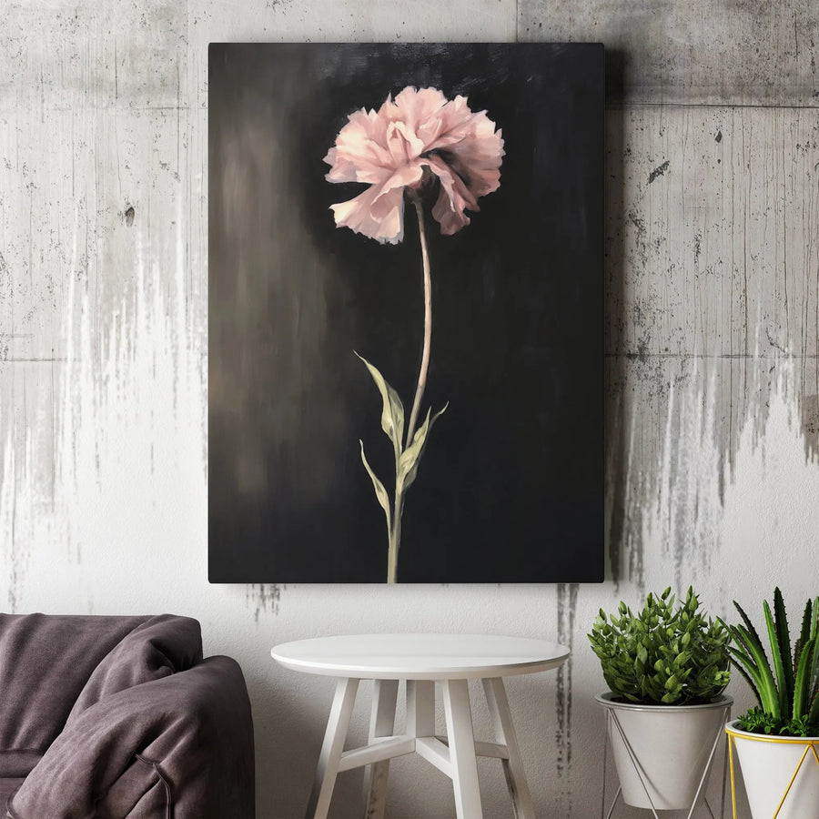 Pink Carnation Canvas Wall Art | Moody Floral Oil Painting Print | Gallery Quality Stretched Canvas | Elegant Home Office Decor Gift