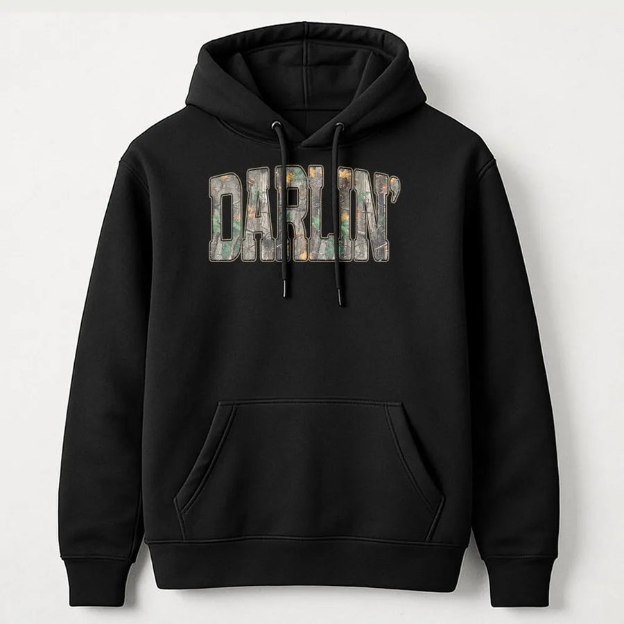 Darlin' Camo Hoodie | Western Country Aesthetic Graphic Print | Premium Cotton-Polyester Blend | Trendy Gift for Women and Cowgirls