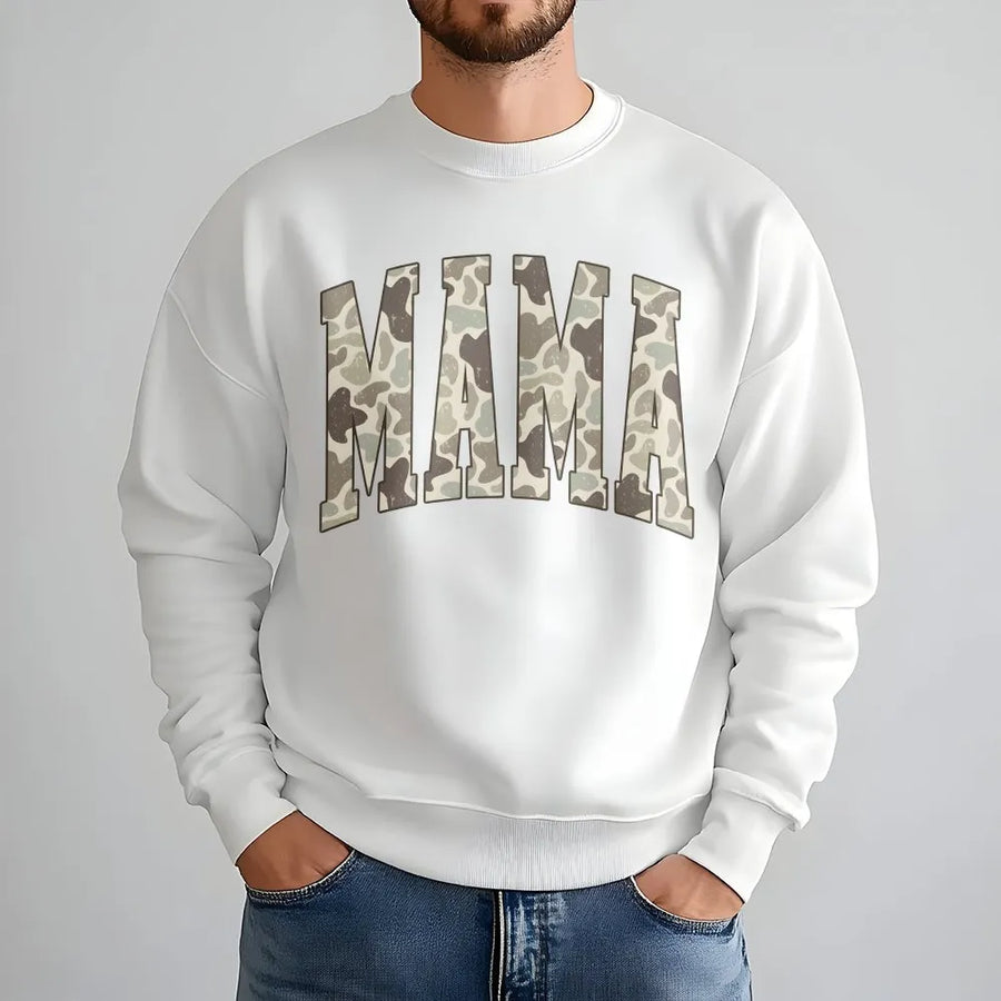 Mama Camo Sweatshirt | Duck Hunting Camouflage Lettering | Soft Cotton-Poly Pullover | Mothers Day Gift for Outdoorsy Mom