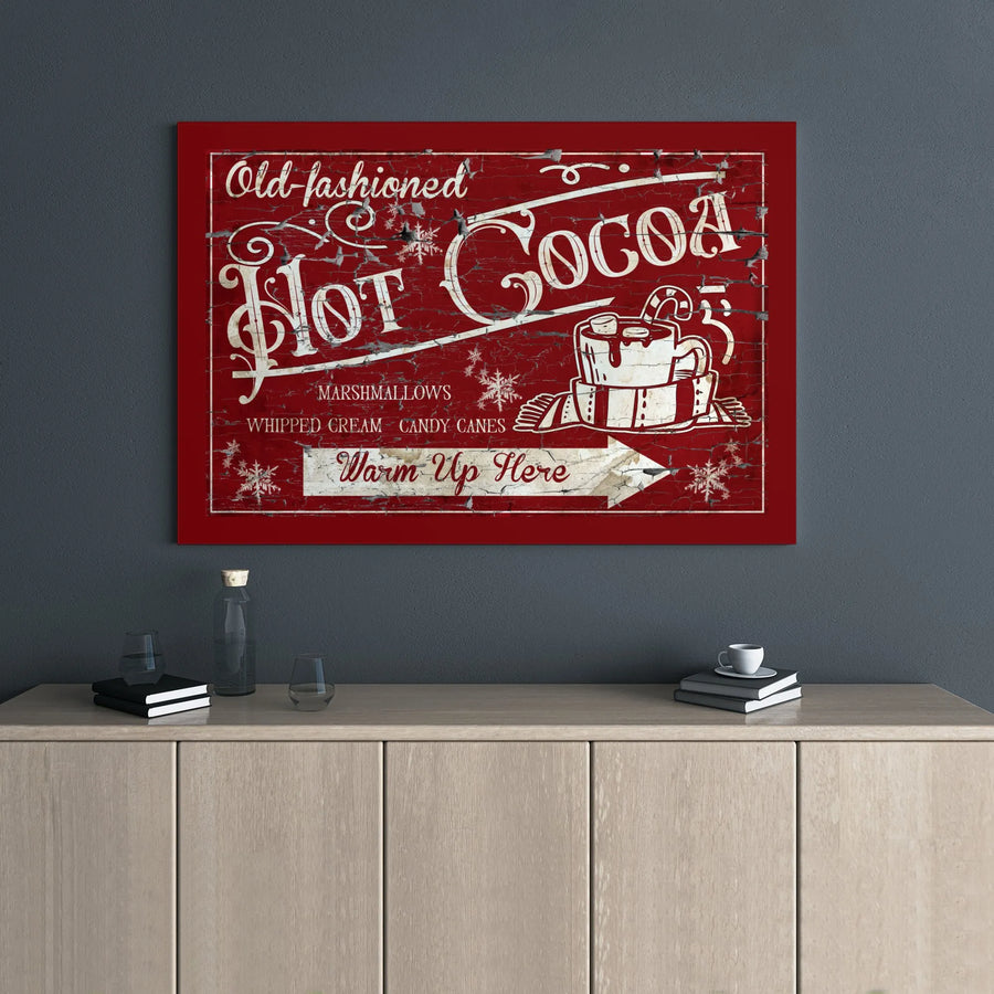 Hot Cocoa Canvas Sign | Vintage Farmhouse Holiday Wall Decor | 1.25" Gallery Wrap | Festive Christmas Kitchen Art Gift