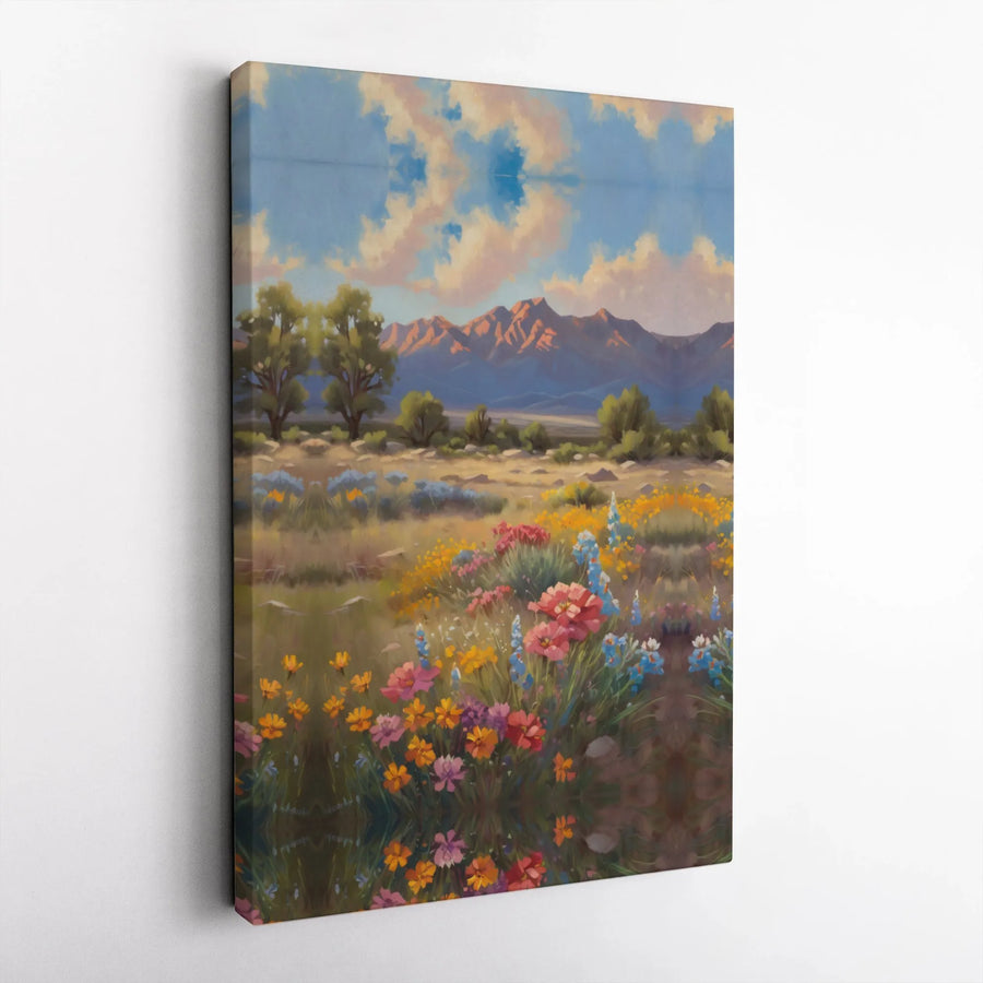 Desert Wildflower Canvas Art | Vibrant Mountain Landscape Painting | Premium Gallery Quality Print | Southwestern Home Decor Gift