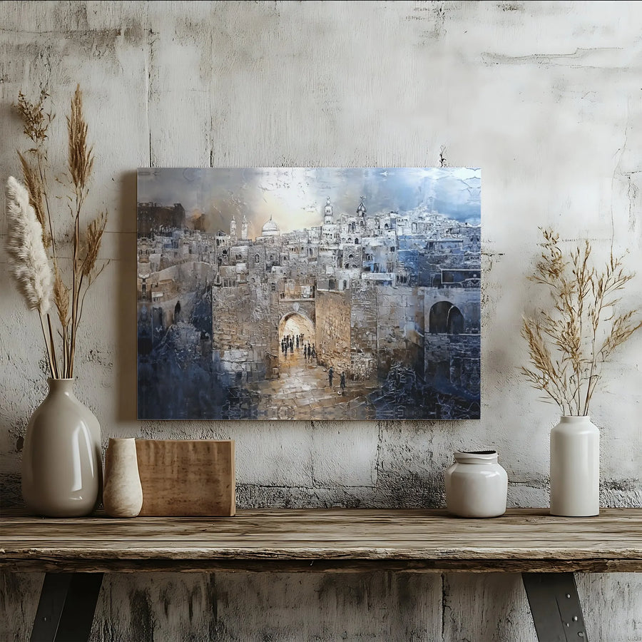 Jerusalem Old City Canvas Print | Textured Cityscape Wall Art | Premium Gallery Wrap Canvas | Spiritual Home Decor Gift