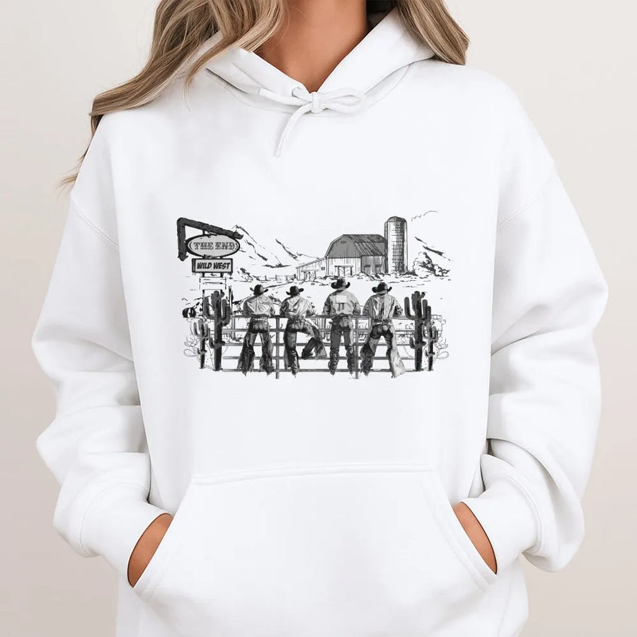 Western Cowboy Hoodie | Vintage Wild West Scene Graphic | Premium Cotton Blend | Unisex Retro Country Gift for Him and Her