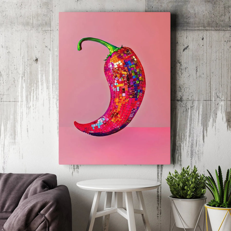 Disco Chili Pepper Wall Art | Vibrant Y2K Retro Aesthetic Decor | Premium 1.25" Gallery Canvas | Unique Kitchen & Dining Room Gift