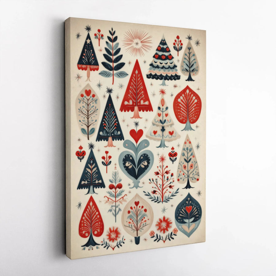 Scandinavian Folk Art Christmas Canvas Print | Festive Winter Tree Wall Decor | Premium 1.25-Inch Gallery Wrap | Nordic Holiday Gift for Home