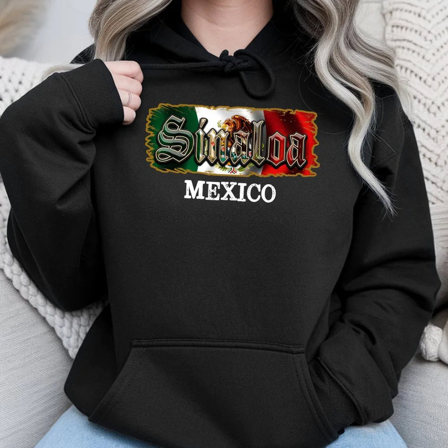 Sinaloa Mexico Hoodie | Vintage Distressed Mexican Flag Graphic | Premium Cotton-Blend | Mexican Heritage Pride Gift for Men & Women