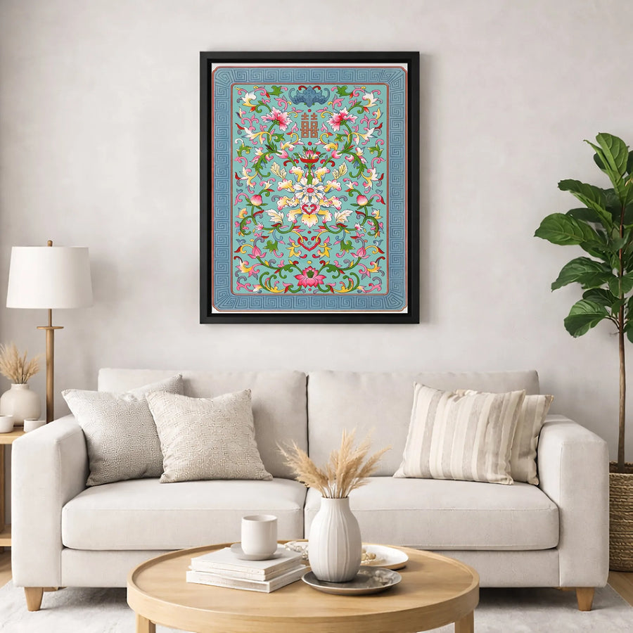 Double Happiness Canvas Wall Art | Traditional Chinese Floral Pattern | Gallery-Quality 1.25-Inch Profile | Asian Home Decor Gift