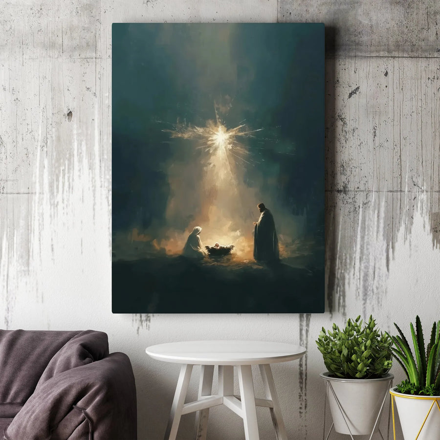 Nativity Scene Canvas Print | Star of Bethlehem Wall Art | Premium Gallery Wrapped Religious Decor | Christmas Birth of Jesus Gift