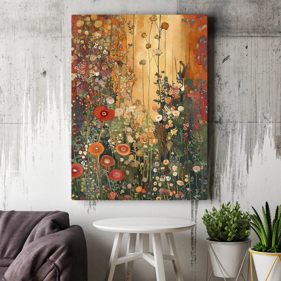 Abstract Wildflower Meadow Canvas | Warm Tones Floral Poppy Wall Art | Gallery Wrapped Premium Quality Print | Modern Home Decor Gift
