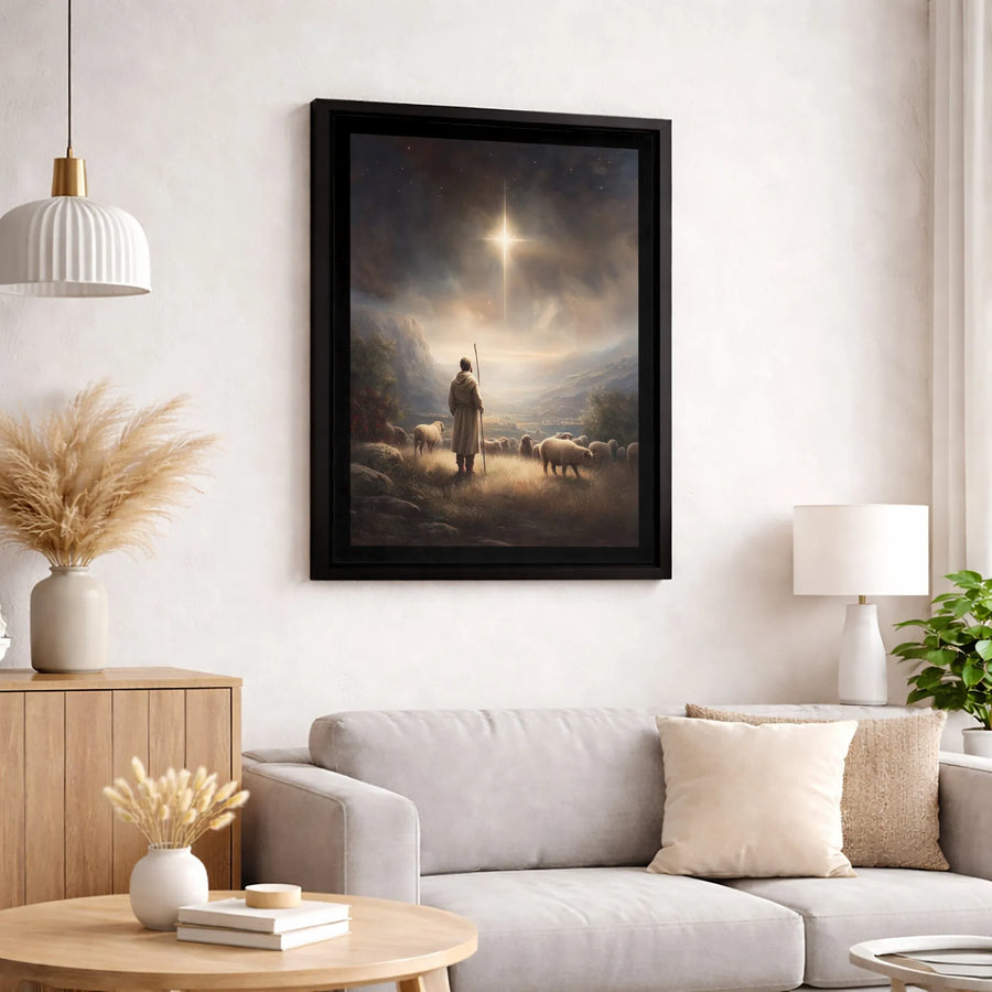 Nativity Scene Canvas Print | Shepherd Under Star of Bethlehem Wall Art | Premium Fade-Resistant Decor | Christian Christmas Gift for Home