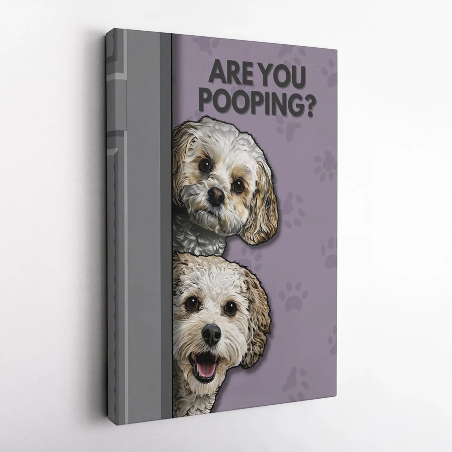 Funny Dog Bathroom Canvas Art | 'Are You Pooping?' Peeking Pups Design | Premium Thick Gallery Wrap | Humorous Wall Decor Gift for Dog Lovers