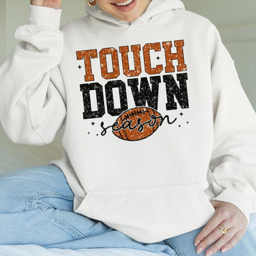 Touchdown Season Hoodie | Glitter Football Graphic | Soft Cotton-Blend Premium Fabric | Game Day Gift for Football Fans