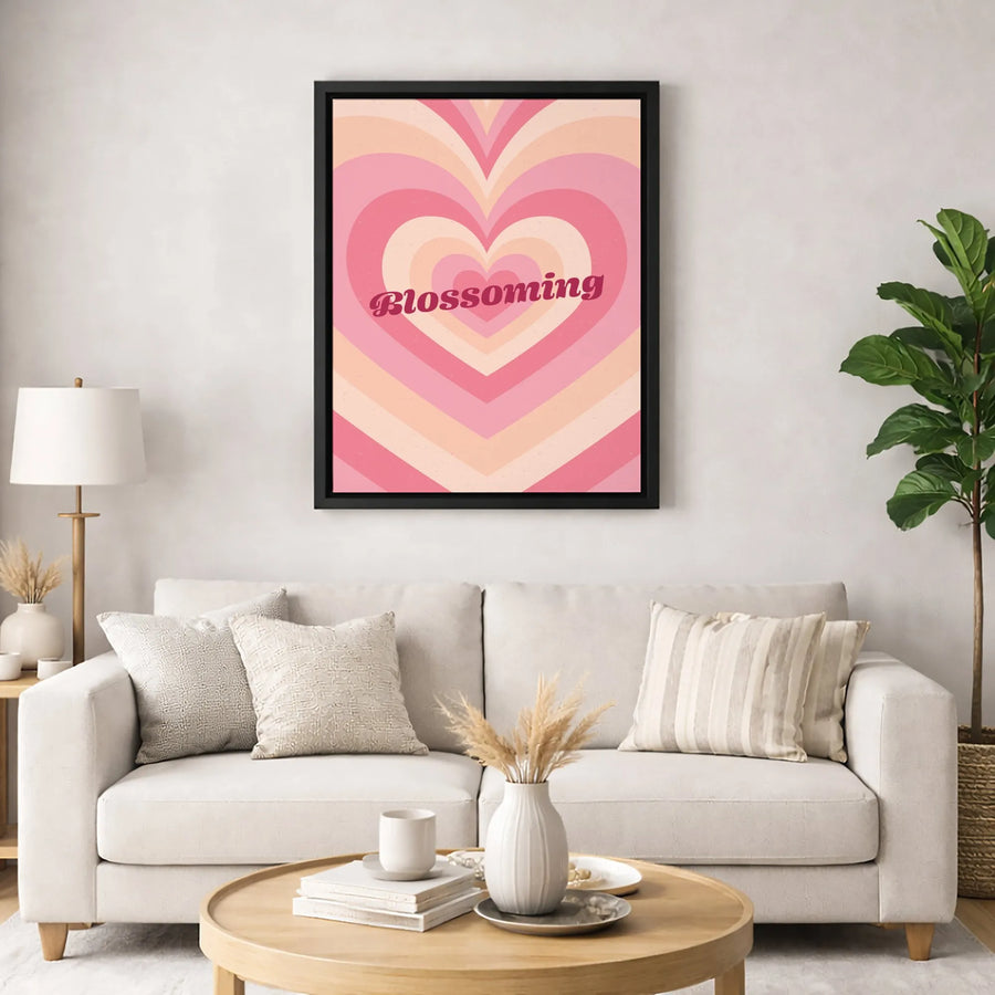 Blossoming Retro Heart Canvas | Concentric Pink Wall Art | 1.25 Inch Premium Gallery Wrap | Aesthetic Bedroom Decor Gift