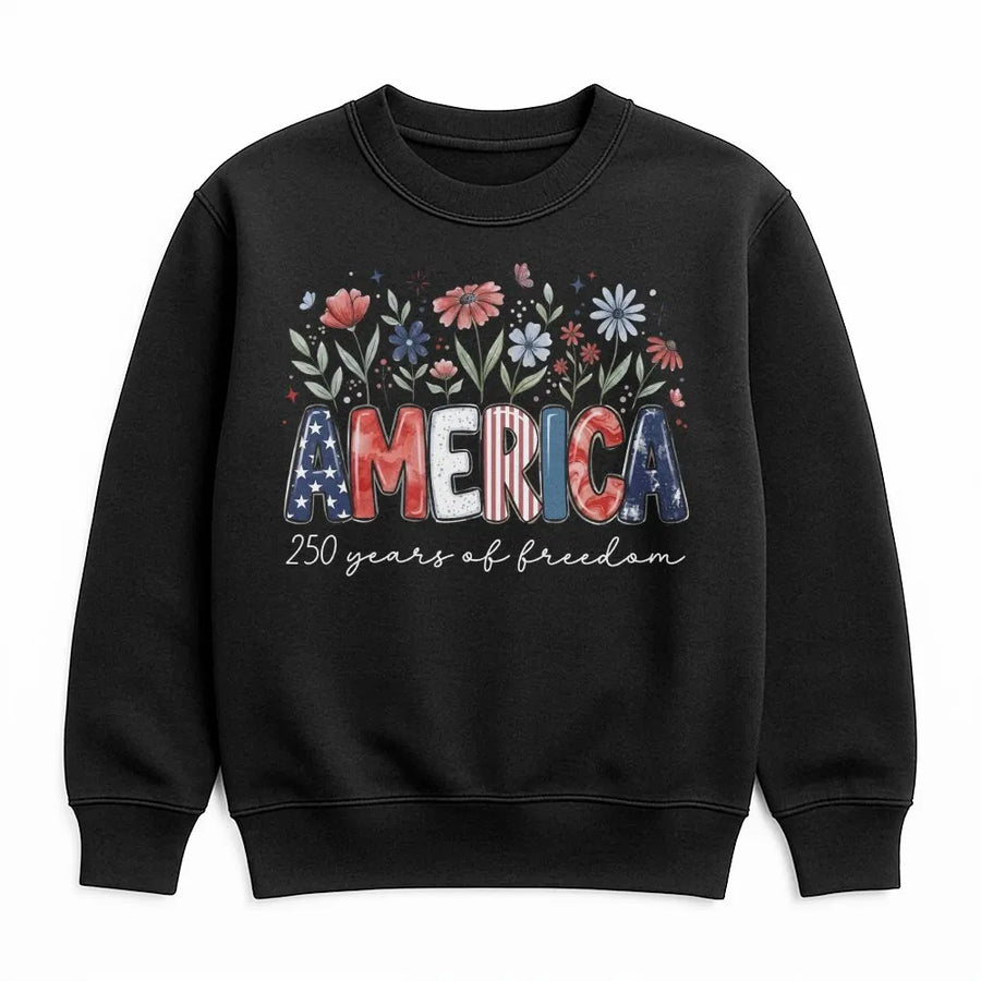 America 250th Anniversary Sweatshirt | Patriotic Floral American Flag Graphic | Premium Cotton Blend | Commemorative 4th of July Gift for Patriots
