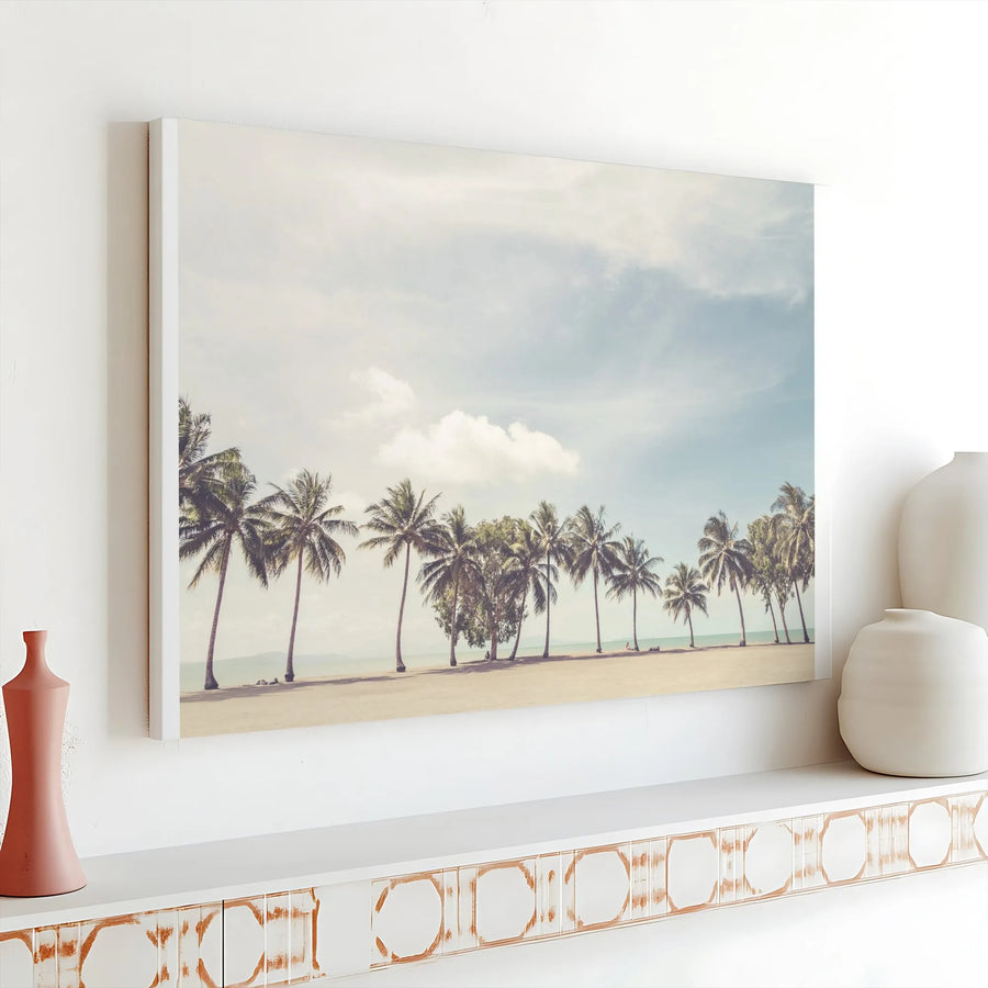 Vintage Palm Tree Canvas Wall Art | Tropical Beach Landscape Photo | Premium High-Resolution Print | Gift for Home Office Decor