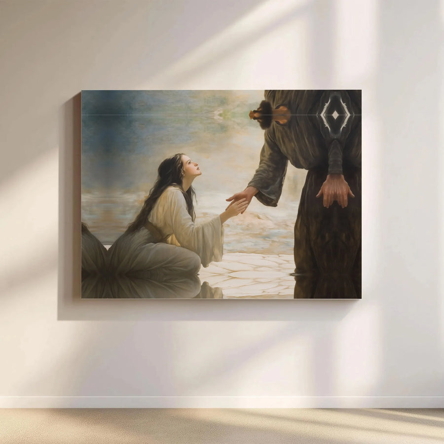Jesus Reaching Hand Canvas Wall Art | Inspirational Christian Scene | Premium Gallery Wrapped Print | Faith Based Home Decor Gift