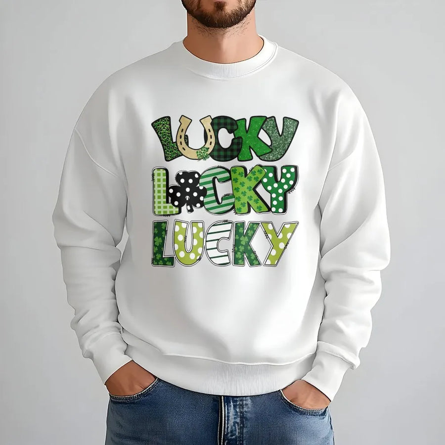 Lucky St. Patrick's Day Sweatshirt | Retro Green Pattern Graphic Tee | Premium Cotton Blend | Unisex Holiday Gift for Women and Men
