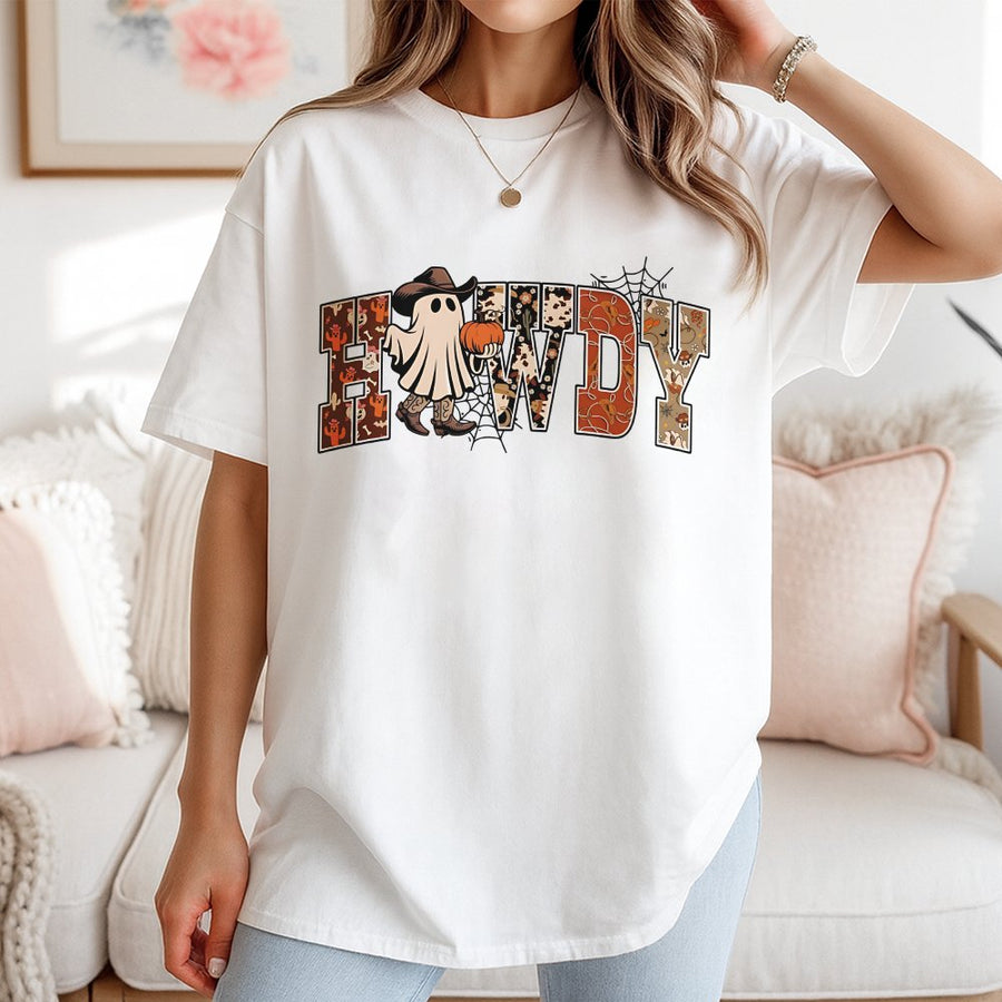 Howdy Ghost T-Shirt | Western Cowboy Halloween Graphic | Premium Cotton Unisex Tee | Spooky Season Fall Gift for Cowgirl