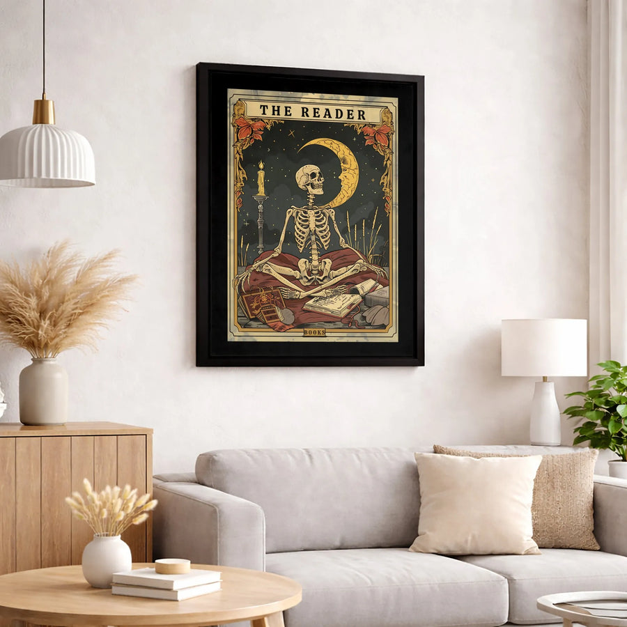 Tarot Card Wall Art | The Reader Skeleton Reading Book Design | Premium 1.25" Gallery Canvas | Occult Home Decor Gift for Book Lovers